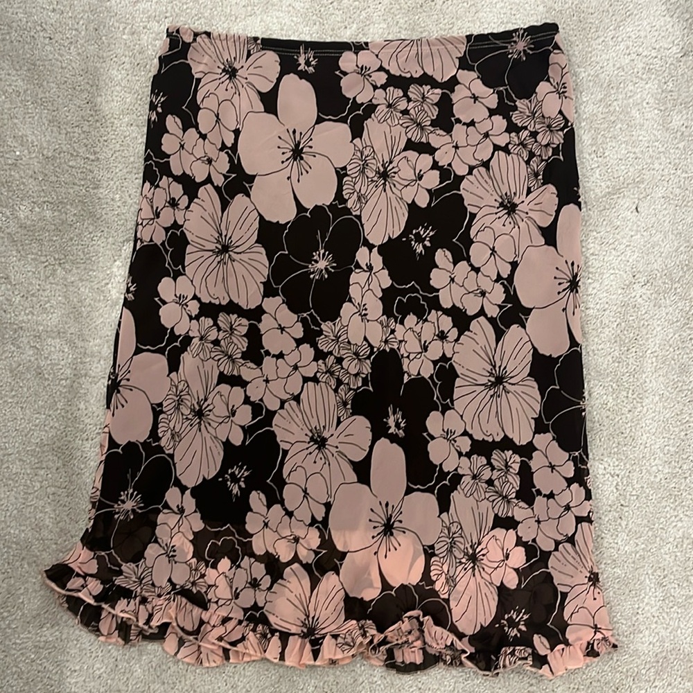 Brown and Pink Flower Skirt Just Above Knee Size Large